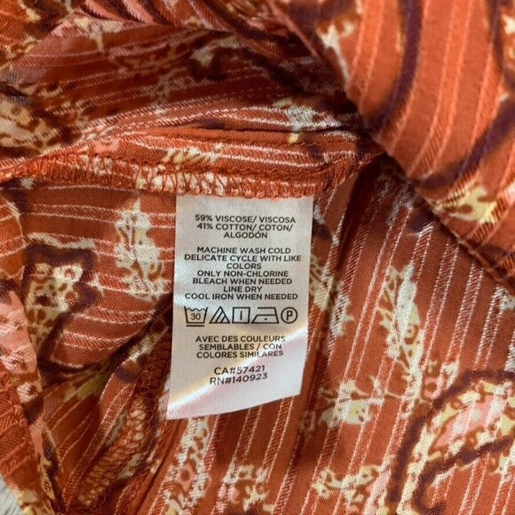 Loft Womens Small Blouse Gauzy Long Ruffle Sleeve Floral Geometric Boho Festival - Picture 9 of 10